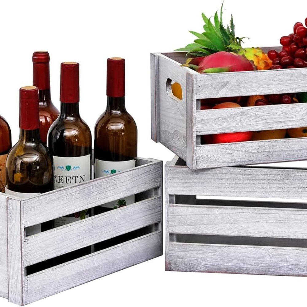 Storage Crates 3 Pcs Wooden Crates Decorative Boxes,Nesting Storage Container Ru